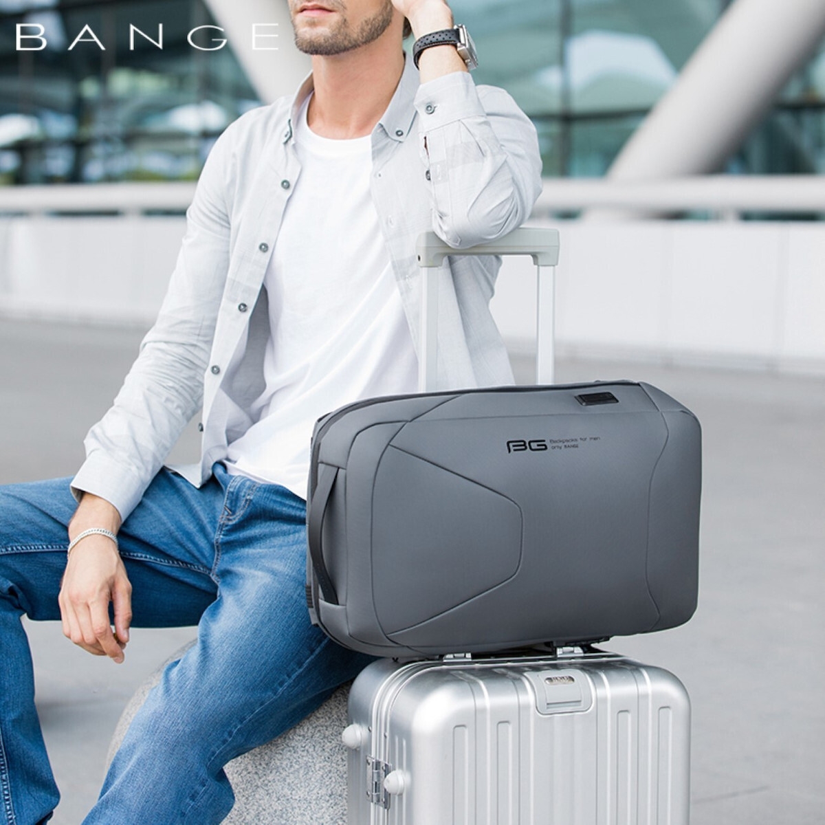 Bange 22188 Αδιάβροχη Τσάντα Πλάτης για Laptop 15.6" σε Γκρι χρώμα(45X32X11) - Image 12