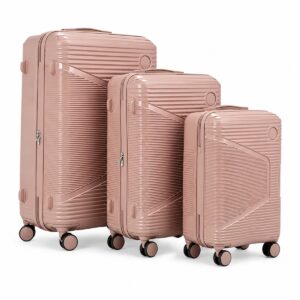 Felbags FL1202 Σετ Βαλίτσες Πολυπροπυλένιου (Μεγάλη Αντοχή) Επεκτεινόμενες 3 τεμάχια σε Ροζ-Χρυσό Χρώμα (53x34x21+5cm),(63x40x25+5cm),(73x47x30+5cm)