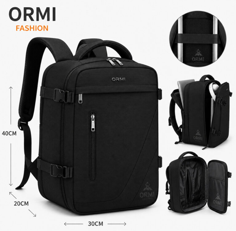 Ormi Rz29053 Σακίδιο Πλάτης Ταξιδιού 40x20x30cm Cabin Size Σύστημα Συμπίεσης Αέρα Θήκη Laptop & Μεγάλη Χωρητικότητα Μαύρο