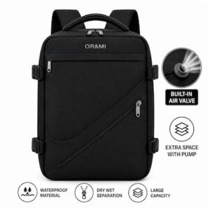 Ormi 29051 Σακίδιο Πλάτης Ταξιδιού Cabin Size 40x20x30cm Αδιάβροχο Θήκη Laptop & Βαλβίδα Συμπίεσης Μαύρο